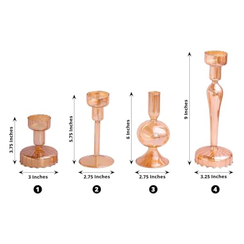 Efavormart Set of 4 Assorted Gold Glass Taper Votive Candle Holders, Lined Crystal Glass Tea Light Candle Stand Set - 4", 5.5", 6", 9" - color: Type6