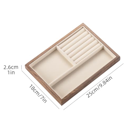 Black Walnut Wood Jewelry Tray with Velvet Lining, Multi-Functional Jewelry Organizer for Rings, Earrings, Necklaces & Bracelets, Drawer Jewelry Storage & Display Tray - color: 2grid+5 line