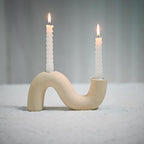 Ceramic Candle Holder, Modern Taper Candlestick Holder for Dining Table, Living Room Coffee Table, Candelabra for 2 Taper Candles - color: Cream
