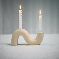 Ceramic Candle Holder, Modern Taper Candlestick Holder for Dining Table, Living Room Coffee Table, Candelabra for 2 Taper Candles - color: Cream
