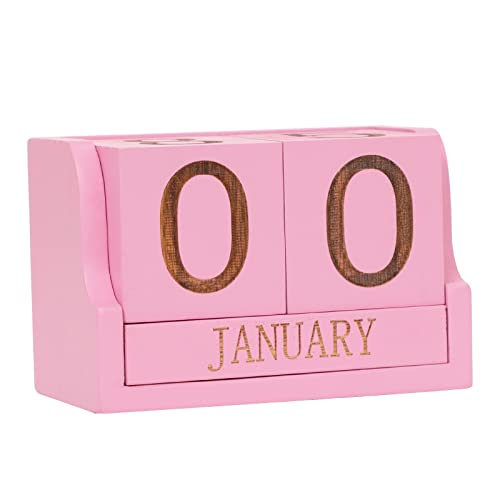 Wooden Desk Calendar,Desk Calendar Blocks for Teachers,Office Perpetual Date Block Small Home Desktop Decor Chic Vintage Month with Number Cubes Display Rustic Decoration (Sakura Pink) - color: Rustic Sakura Pink