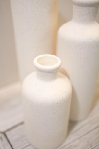 Tall Off-White Ceramic Vase Set of 3– Large Modern Farmhouse Decor Vases for Living Room, Coffee Table & Shelf Styling – Minimalist Neutral Decorative Flower Vases, Elegant Home Accent Gift