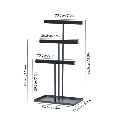 Jewelry Organizer Stand, Necklace Holder with Metal Frame, Jewelry holder stand Tree for Display, Bracelets Earrings and Ring Tray for Women (Black, 3 Tier) - color: Black