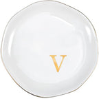 ProCase Ceramic Jewelry Tray, Initial Ring Dish Trinket Plate Engagement Gift, Small Personalized Monogram Ring Bowl for Wedding, White Decorative Jewelry Holder for Women Vanity -LetterV - style: V