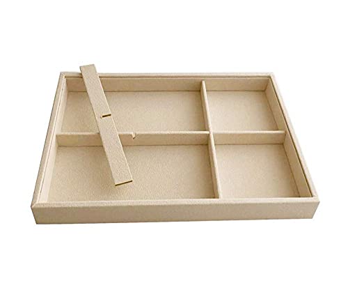 Premium Grade Beige Velvet Jewelry Organization Tray 6 Grids Removable Rearrangeable Dividers Stackable Drawer Inserts Closet Organizer - color: 6 Grids Velvet Tray