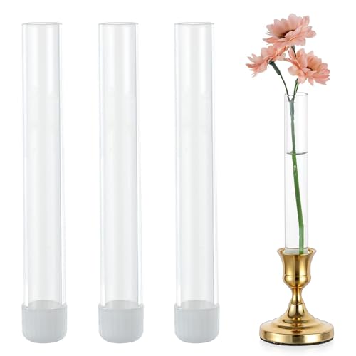 Glasseam Glass Bud Vase for Flowers: 3pcs Clear Small Vases for 22mm Candlestick Taper Candle Holders - 5.9" Skinny Table Centerpieces with Silicon Case for Tablescapes, Wedding Gift and Home Decor