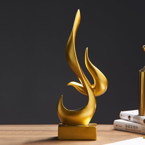 AWNR Abstract Sculpture Gold Decor: Flame Statue Resin Art Figurines Modern Home Decor for Living Room TV Stand Office Shelf Accents Minimalist Centerpiece Table Decorations - color: Golden Abstract Statue