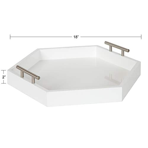 Kate and Laurel Lipton Modern Hexagon Tray, 18 x 18, White and Silver, Decorative Tray for Storage and Display - color: White/Silver, size: 18" x 18" x 3.3"