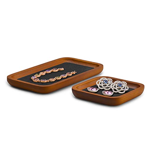Oirlv Solid Wood Jewelry Display Tray Small Jewelry Tray Rings Earrings Bracelets Necklace Holder Organizer(Rectangle, Grey) - color: Grey, size: 7.08"x 3.93"x 0.59"