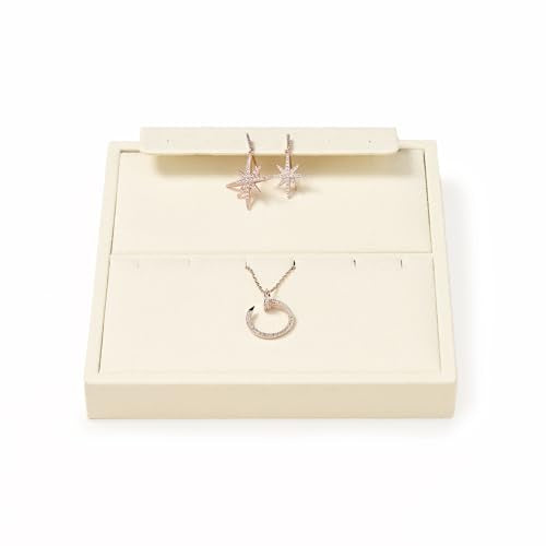 Oirlv Microfiber Jewelry Display Storage Tray Pendant Stud Earrings Tray Organizer Necklace Stud Earrings Jewelry Plate Necklace Holder(Beige) - color: Earring and Necklace P13407