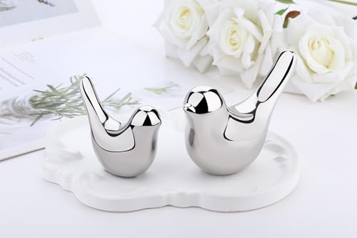 Small Birds Figurine Silver Home Desk Decor Modern Style Knick Knacks Bird Statues Decorative Ornaments for Living Room, Bookshelf, Bedroom, Office Desktop, Cabinets(Silver Birds 2Pcs) - color: Silver