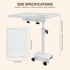 Bedside Shelf Rotating Foldable Tray:Adjustable Bedside Shelf for Bed, White,Bamboo Bed Side Tray Table with Sturdy Metal Pole, Fits Frames 0.7"-2.7" Wide, for Dorms, Apartments, Bedrooms