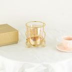 Hurricane Candle Holder, Gold Pillar Candle Holder with Geometric Decorative Accents & Windproof Glass Lid, Perfect for Weddings, Dinners, Parties & Special Events - size: 13cm