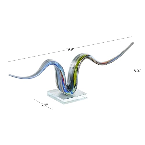 Deco 79 Glass Abstract Decorative Sculpture Wave Home Decor Statue with Clear Base, Accent Figurine 20" x 4" x 6", Multi Colored - color: Multi Colored, size: 20" x 4" x 6"