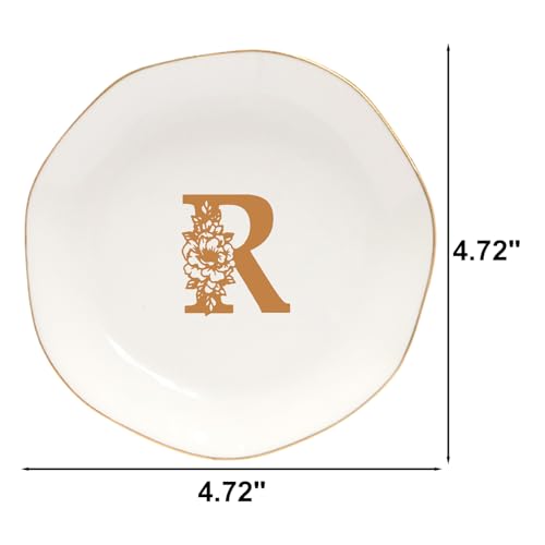 Ceramic Jewelry Tray Initial Ring Dish Personalized R-Monogrammed Engagement Wedding Gifts,Decorative Jewelry Holder for Friends,Sister,Birthday Mother's Day Christmas for Women,Ceramic White - style: R
