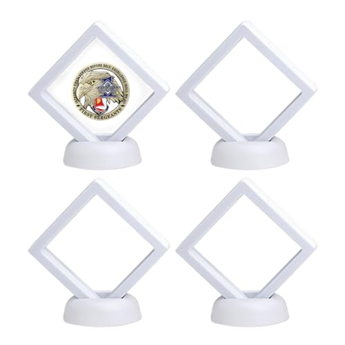 3D Floating Frame with Stand, Challenge Coin Display Holder, 4 Pack Floating Display, 2.75"x2.75" Gift Packing Frame (White) - color: White