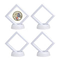 3D Floating Frame with Stand, Challenge Coin Display Holder, 4 Pack Floating Display, 2.75"x2.75" Gift Packing Frame (White) - color: White