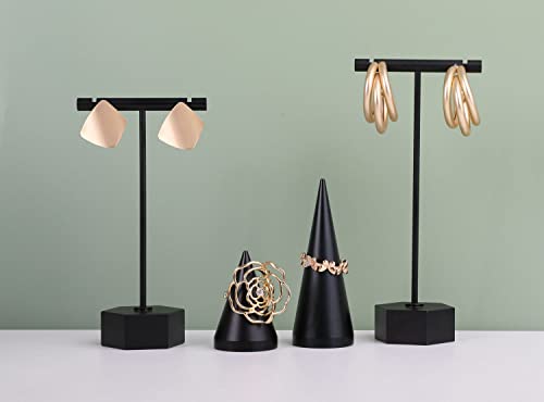GemeShou Black Metal 2pcs Earring Display T Stand for Show, T Bar Jewelry Holder Tree for Retail Photography 【Black-Hexagon Base 2pcs Height 4.5" and 5.3"】 - color: B1/Black Hexagon Base 2pcs Height 4.5" and 5.3"