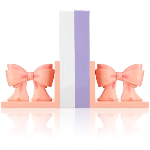 2 Pcs Pink Bow Bookends Coquette Home Decor Cute Sculpture Book Ends Resin Pink Bookends Shelves Bow Nursery Decoration for Bedroom Home Office Nursery Decor Birthday Gift - style: Bow