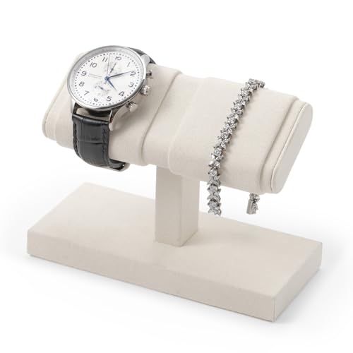 Microfiber Watch Display Stand T-bar For Men And Women, Jewelry Holder Organizer For Wristwatch/Bracelet/Storage Display Rack (White) - color: Beige, size: 2 Slots