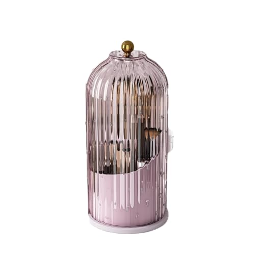 GAXmi Makeup Brush Holder with Lid Cosmetic Tools Organizer 360 Rotating Waterproof Dustproof Beauty Brushes Storage for Vanity, Pink-Purple - color: Pink-Purple
