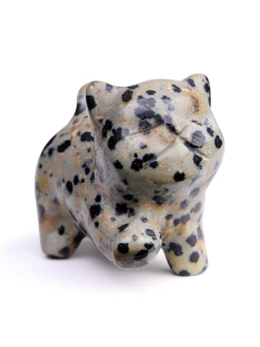 Top Plaza 1 PC Dalmation Spot Jasper Crystal Cute Cat Figurine Gifts Carved Healing Lucky Home Decor Natural Gemstone Cats Collectibles Pocket Sculpture for Cat Lovers - color: Dalmation Spot Jasper
