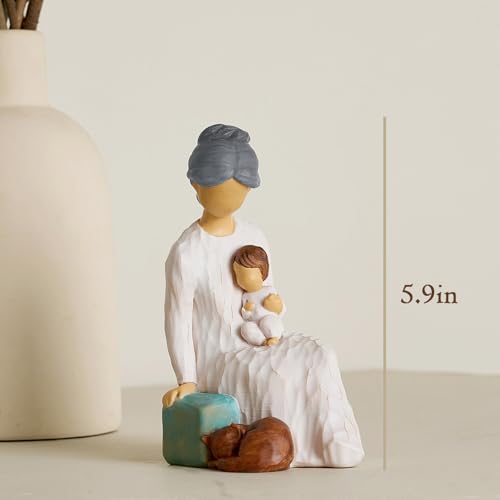 NAN ZAI NAN FANG Grandma Birthday Gifts Thoughtful Valentine Christmas for Grandma 5.9" Resin Sculpture Hand-Painted Grandmother Gifts from Grandkids Statues for Home Decor - style: Grandma and Child