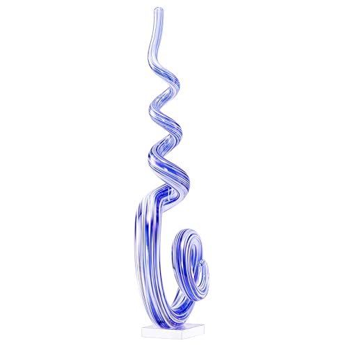 15" Tall Hand-Blown Murano-Style Glass Sculpture Statues Art Ornament Statue Figurines Home Decor Accent Piece Coastal Ocean Nautical Home Decor,Shelf,TV Stand,Tabletop Centerpieces,Wonderful Gift - color: White Blue