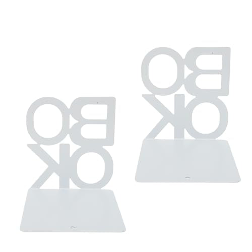Decorative Bookends Book Ends Books DVDs CD Holder Video Game Organizer for Home Shelves Office School Study Metal Bookends Heavy Duty Non Skid Decorative (White) - size: White