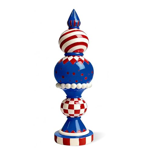 Patriotic Decorations, 14.8" H Large Resin Red White Blue Checkered Memorial Day 4th Of July Americana Sculpture Gifts, Independence Day Indoor Table Centerpieces Mantel Shelf Desk Home Decor - color: Red White Blue
