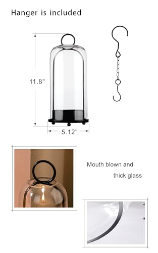 12" High Versatile Modern Metal Hurricane Lantern with Handmade Sturdy Glass Dome in Black for Pillar Candle & Plants, for Living Room, Porch, Mantel Decoration (Black, 5"x12") - color: Black, size: 5"x12"