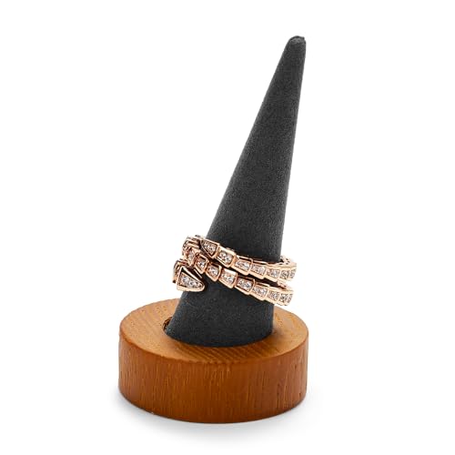 Oirlv Solid Wood Single Ring Display Stand Grey Ring Organizer Holder for Women Gift - color: Single Wood grey
