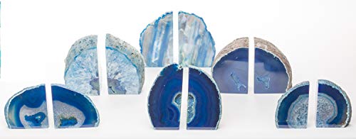 Agate Geode Bookends (Blue 2-3.5 lbs) Natural Stone Bookend for Holding Books, iPads, and Kindles - color: Blue, size: 2 - 3.5 lb