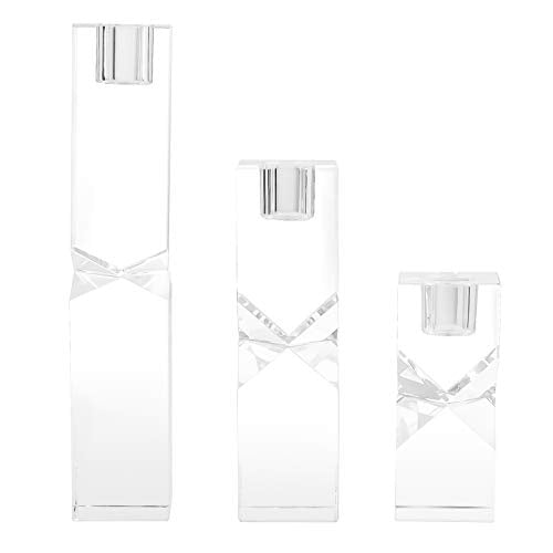 Crystal Candle Holders Set of 3, Clear Taper Candle Holder Decor, Table Centerpieces for Home Party and Wedding Decoration(3.9''/5.9''/7.9'' Height)