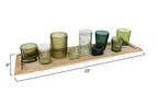Creative Co-Op Wood Tray with 9 Green Glass Votive Holders - color: Greens
