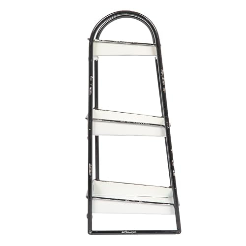 Creative Co-Op Heavily Distressed White 3-Tier Metal Tray with Black Frame & Rim - color: White