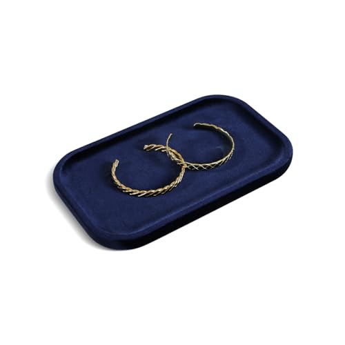Resilient Velvet Jewelry Display Tray for Ring Earrings Bracelet Necklace, Flat Jewellery Dish for Showcase Store Retail Counter Exhibition Photography Livestream (Dark Blue, Medium) - color: Dark Blue, size: Medium