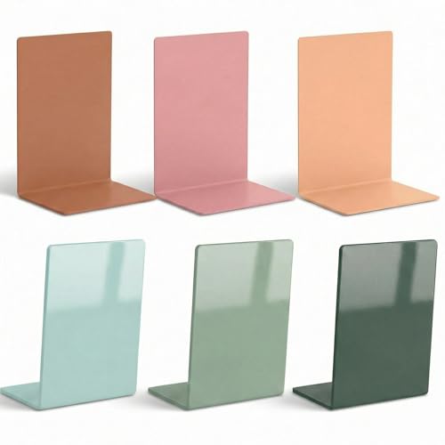6 Pack Acrylic Bookends, Thickened Colorful Book Ends for Shelves, Assorted Colors, Stable Non-Slip Book Stoppers for Home Office Classroom Organization(Earth Tones) - color: Earth Tones