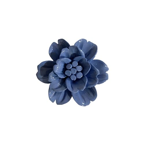 AMERRY Snow Lotus,3.54" Ceramic Flower Wall Art, Artificial 3D Flower Wall Art, Handmade 3D Wall Art Hanging Sculpture, Porcelain Flower Wall Decoration for Home Office Decor (Dark Blue) - color: Dark Blue,Snow Lotus,3.54"