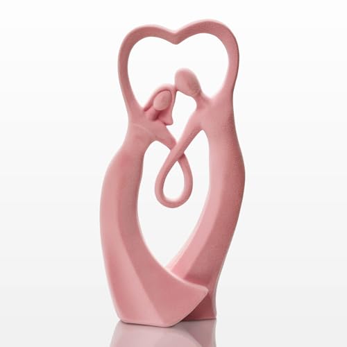 Romantic Love Couple Statue for Wedding, Velvet Flocked Sculpture Modern Abstract Art Figurine Spring Decor for Home, Living Room, Bookshelf, Table Decor (Pink) - color: Couple01-pink
