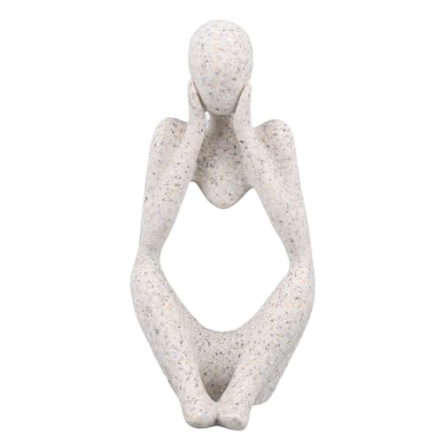 Abstract Thinker Statue | Synthetic Home Accent for Living Room/Office Desk/Bookshelf | Hollow Design Art Sculpture Collectible Present (Sandstone Focus) - style: Sandstone Focus