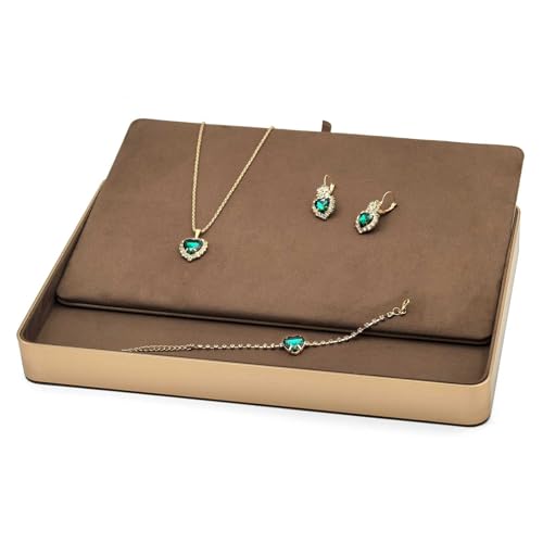 Metal Jewelry Tray, Valet Tray, Bedside Table and Desktop Organizer. It is Stackable and can be Used to Display Watches, Rings, Earrings and Bracelets（Brown） - color: Brown