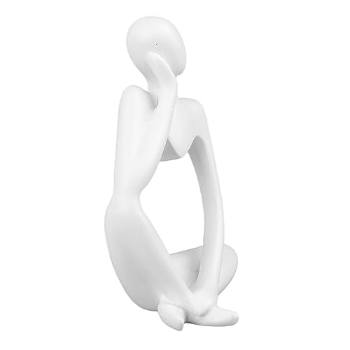 Abstract Thinker Statue | Synthetic Home Accent for Living Room/Office Desk/Bookshelf | Hollow Design Art Sculpture Collectible Present (White Right) - style: White Right