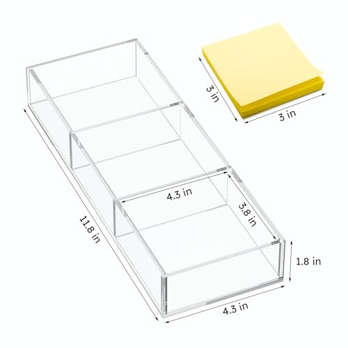 HIIMIEI 3 Section Clear Acrylic Drawer Organizer Tray, Office & Makeup Drawer Organizer (11.8x4.3 inch) - size: 4'' x 12''