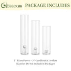 Glasseam Hurricane Taper Candle Holders: Set of 3 Glass Candlestick Holders with Clear Tall Cylinder Candle Sleeves for Centerpiece Table Outdoor Wedding Home Decor 9.84''/11.84''/13.78'' - size: Hurricane+Candlestick