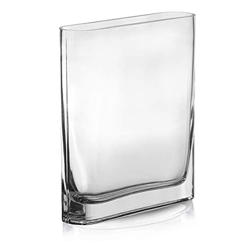 CYS EXCEL Glass Book Vase (H:8" Open:7"x2") Round Edge Oval Flower Vase Rectangular Wedding Centerpiece - size: H-8" Open-7"x2"