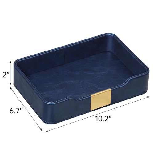 10.2" x 6.7" Nightstand Organizer Tray with Gold Accent, Decorative Valet Trays Cologne Organizer for Men, Key Bowl Perfume Trinket Tray for Dresser Bedside Entryway Table (Navy Blue) - color: Navy Blue