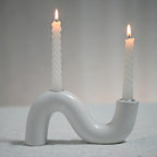 Ceramic Candle Holder, Modern Taper Candlestick Holder for Dining Table, Living Room Coffee Table, Candelabra for 2 Taper Candles-White - color: White