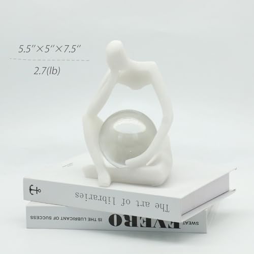 Lukitas Resin Thinker Statue - Holding Crystal Ball Sculpture, Modern Abstract Collectible Figurine for Home Office Bookshelf Decor, White Sand 7.5'' - color: White Sand