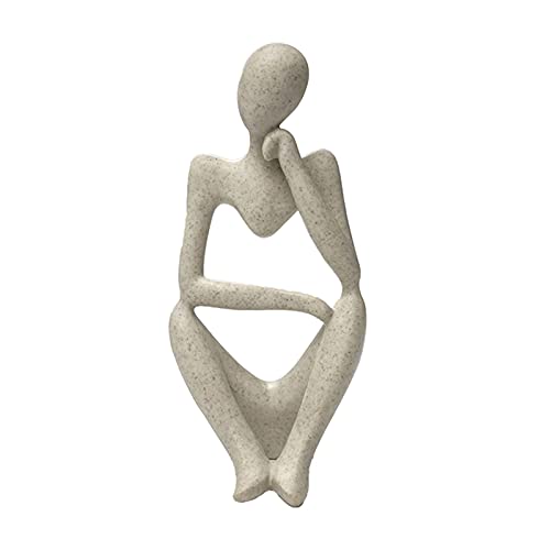 Sandstone Resin Thinker Style Abstract Sculpture Statue Collectible Figurines Home Office Bookshelf Desktop Decor(Sandstone - Right Reverie) - color: Sandstone - Right Reverie